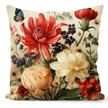 Vintage floral cushion cover with colorful dahlia flowers and butterfly on ivory fabric - 45*45cm (No Insert) / Butterfly Red Yellow Dahlia (TQDR65-3)