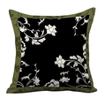 Detail of vintage square pillowcase with green floral border and black floral center pattern - Double Sided Short Plush Without Insert