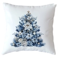 Blue watercolor Christmas tree and floral reindeer pattern on white decorative pillow cover - 18x18 Inch / Blue Watercolor Christmas Tree Style (CRD515-6)