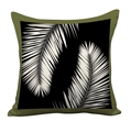 Nordic luxury square pillow cover with green border and white palm leaf design - Double Sided Short Plush Without Insert
