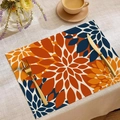 Linen placemat with orange and blue abstract floral print on a beige background - Abstract Orange Blue Floral Style (CDZ05-4) / 30*45CM Cotton Linen