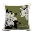 Detail view of olive green lily pillowcase with Let's enjoy a beautiful day print - Double Sided Short Plush Without Insert