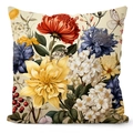 Vintage floral throw pillow cover with yellow lilies and red peonies on textile fabric - 45*45cm (No Insert) / Vintage Pastoral Lily (TQDR65-4)