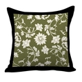Detail of olive green pillow cover with white floral patterns and black border trim - Double Sided Short Plush Without Insert