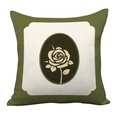 Close-up of vintage dark olive green pillow cover with elegant cream rose floral pattern - Oval Border Rose Flower Style (HMDS5-12) / Double Sided Short Plush Without Insert