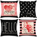 Set of four linen Valentine's Day pillow covers with red hearts and Cupid patterns - 45x45cm / TQR87-3