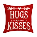 Roter quadratischer Kissenbezug mit weißem Hugs and Kisses Herzmotiv für Valentinstag - Einseitiger Druck Ohne Kern / Roter Stil (YMD001-1)