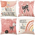 Set of four linen Valentine pillow covers featuring pink truck and heart prints - 45x45cm / TQR87-4