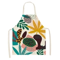 Cartoon floral cotton linen apron with adjustable neck strap and vibrant plant patterns - Artistic Contrast Leaves (WQ06-14)