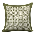 Federa per cuscino nordica con motivo floreale geometrico oliva su sfondo bianco puro - Stile Floreale Simmetrico Geometrico (HMDS5-2) / Velluto a Pelo Corto Doppio Lato Senza Imbottitura