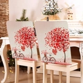 Detail of linen chair covers featuring a red heart tree and vintage bicycle design - 49*58cm / Love Bicycle and Tree (DRD272-13)