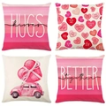 Valentinstag Kissenhüllen 4er Set mit rosa Herzen und Hugs Kisses Typografie - 45x45cm / TQR87-5