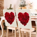 Detail of red rose heart pattern on textured cream chair covers for romantic wedding decor - 49*58cm / Cream Rose Heart (DRD272-11)