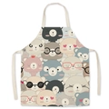 Cartoon bear patterned sleeveless kitchen apron with neck strap and waist ties - Glasses Crown Bear (WQ06-10)