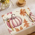 Tovaglietta in lino con zucche rosa e stampe di foglie d'acero autunnali - Stile Zucca Rosa Acero (CDZ05-9)