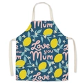 Navy blue apron with lemon flower print and pink Love You Mum text for women - Lemon Illustration Love Mum (WQ06-4)