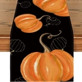 Linen table runner with orange pumpkins and gold outlines on a black background - 33*183cm / Black Bottom Orange Pumpkin Style (ZQ36-26)