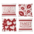 Vierteiliges Set Leinen-Kissenbezüge zum Valentinstag mit roten Herzen und Lippenmotiven - 45x45cm / TQR87-11