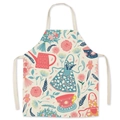 Off-white cotton apron featuring floral garden illustrations and neck strap design - Warm Pastoral Illustration (WQ06-9)