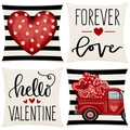 Vierer-Set Leinen-Kissenbezüge zum Valentinstag mit rotem LKW und Herz-Motiven - 45x45cm / TQR87-12