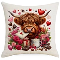 Detail of linen pillowcase with highland cow, red roses and heart motifs for Valentines Day - 45*45cm Linen Single Sided (YMD08-9)