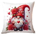 Detail of cartoon gnome print on white square Valentine's pillowcase with red roses - Gnome with I Love You Card Style (CRD11-23) / 45*45cm Short Plush Single Sided Without Core