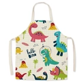 Cartoon dinosaur print apron in beige checkered fabric with a cute hello Dino design - Cartoon Dinosaur (WQ06-2)