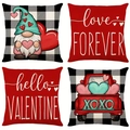 Vierteiliges Set Leinen-Kissenbezüge zum Valentinstag mit Gnomen und rotem Truck - 45x45cm / TQR87-16