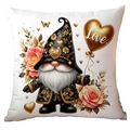 Valentine's Day pillow cover with Nordic gnome and golden love balloon design - Black Gold Gnome with Love Balloon Style (CRD11-14) / 45*45cm Short Plush Single Sided Without Core