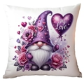 Detail of a white square pillowcase featuring a purple gnome with my Love text for Valentine's Day - Purple Theme my Love Gnome Style (CRD11-12) / 45*45cm Short Plush Single Sided Without Core