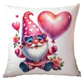Detail of Valentine cushion cover featuring a cute gnome with red hearts and pink balloons - Gnome with Red Heart Glasses Style (CRD15-23) / 45x45cm