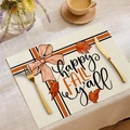 Tovaglietta in lino del Ringraziamento con zucca, foglie d'acero e testo Happy Fall - Stile Fiocco Happy Fall Y'all (CDZ05-17)
