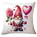 Detail of a white square pillow cover with a cute gnome and red heart balloon print - Gnome with Heart Balloon Style (CRD15-20) / 45x45cm
