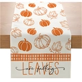 Autumn table runner with pumpkins, maple leaves and Leaves are falling text - 33*183cm / LEAVES are falling Style (ZQ36-32)