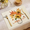 Tovaglietta in lino autunnale con zucche e girasoli su uno sfondo beige caldo - Stile Zucca Girasole Happy Fall (CDZ05-20)