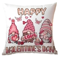 Funda de cojín de San Valentín con lindos gnomos, corazones e impresiones LOVE - Estilo Combinacion de Tres Gnomos (CRD12-3) / Felpa Corta Una Cara Sin Nucleo