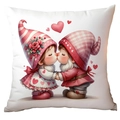 Close-up of Valentine's gnome pillowcase featuring soft white fabric and cute gnome kiss print - Gnome Kissing Style (CRD15-11) / 45x45cm