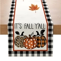 Linen table runner with pumpkins, buffalo plaid and It's Fall Y'all quote for autumn decor - 33*183cm / IT'S FALL Y'ALL Plaid Pumpkin Style (ZQ36-35)