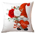 White Valentine pillow cover with cute gnome holding love heart and rose bouquet design - Gnome Holding Heart Style (CRD15-1) / 45x45cm