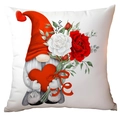 White Valentine gnome pillow cover with red heart and watercolor flower pattern - Gnome with Flower Cluster Style (CRD15-2) / 45x45cm