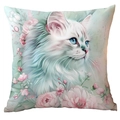 Minzgrüner Kissenbezug mit weißer Katze, Pfingstrosen und rosa Blumen für das Sofa - Weiße Katze Und Pfingstrosen Muster (CRD20-2) / 45x45cm Einseitiger Druck