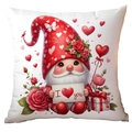 Valentine's Day gnome pillow cover with red hearts and I love you card on white fabric - Gnome Holding Card Style (CRD15-3) / 45x45cm