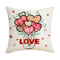Linen Valentine cushion cover with LOVE text and heart balloon jar on white fabric - Heart Balloons Vase Style (YMD010-4) / 45*45cm Linen Single-Sided No Insert