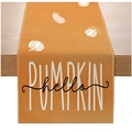 Linen table runner with orange pumpkin pattern and hello PUMPKIN text for Thanksgiving - 33*183cm / hello PUMPKIN Orange Style (ZQ36-36)