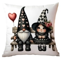 Detail of gothic gnome couple illustration with heart balloon on square white pillowcase - Gnome Couple with Balloons (CRD21-7) / 45*45cm Short Plush Single Sided Without Core