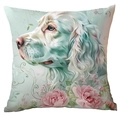 Frühlings-Kissenbezug in Minzgrün mit elegantem weißen Hund und rosa Rosen als Kunstmotiv - Weißer Hund Rose Floral (CRD20-4) / 45x45cm Einseitiger Druck