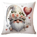 White square pillowcase featuring a Valentine gnome with roses and I love you heart - I Love You Gnome with Signs Style (CRD11-5) / 45*45cm Short Plush Single Sided Without Core