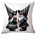 Detail of white square pillowcase featuring cute Valentine gnomes with heart sunglasses - Gnome Couple with Sunglasses (CRD21-9) / 45*45cm Short Plush Single Sided Without Core