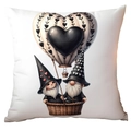 Detail of a gnome couple and heart hot air balloon printed on white cushion cover fabric - Gnome Couple Hot Air Balloon (CRD21-6) / 45*45cm Short Plush Single Sided Without Core