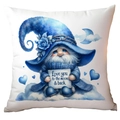 Blauer Aquarell-Zwerg Kissenbezug mit romantischem Love you to the moon and back Spruch - 45x45cm Kurzplüsch Ohne Kern / Mond Zitat Gnom (CRD14-3)